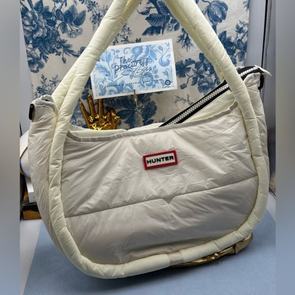 🆕 HUNTER 🧿 NWOT Large Framed Puffer Bag, White *MISSING CROSSBODY STRAP* - Picture 3 of 14